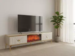 Göteborg TV-bänk Elkamin - Creme