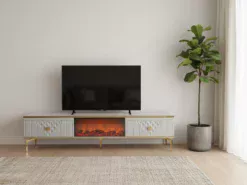 Göteborg TV-bänk Elkamin - Silver