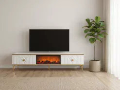 Göteborg TV-bänk Elkamin - Vit