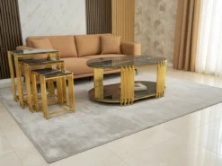 Lima Soffbord - 4 delar, Guld/Svart marmor