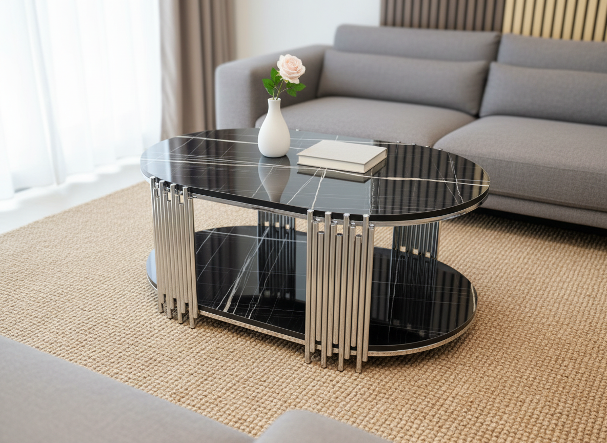 Lima Soffbord - 4 delar, Silver/Svart marmor - Image 2