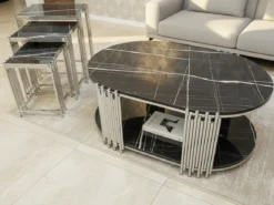 Lima Soffbord - 4 delar, Silver/Svart marmor