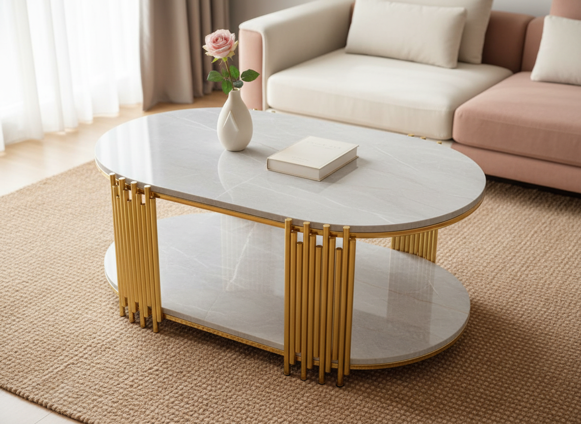 Lima Soffbord - 4 delar, Guld/Vit marmor - Image 2