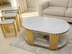 Lima Soffbord - 4 delar, Guld/Vit marmor