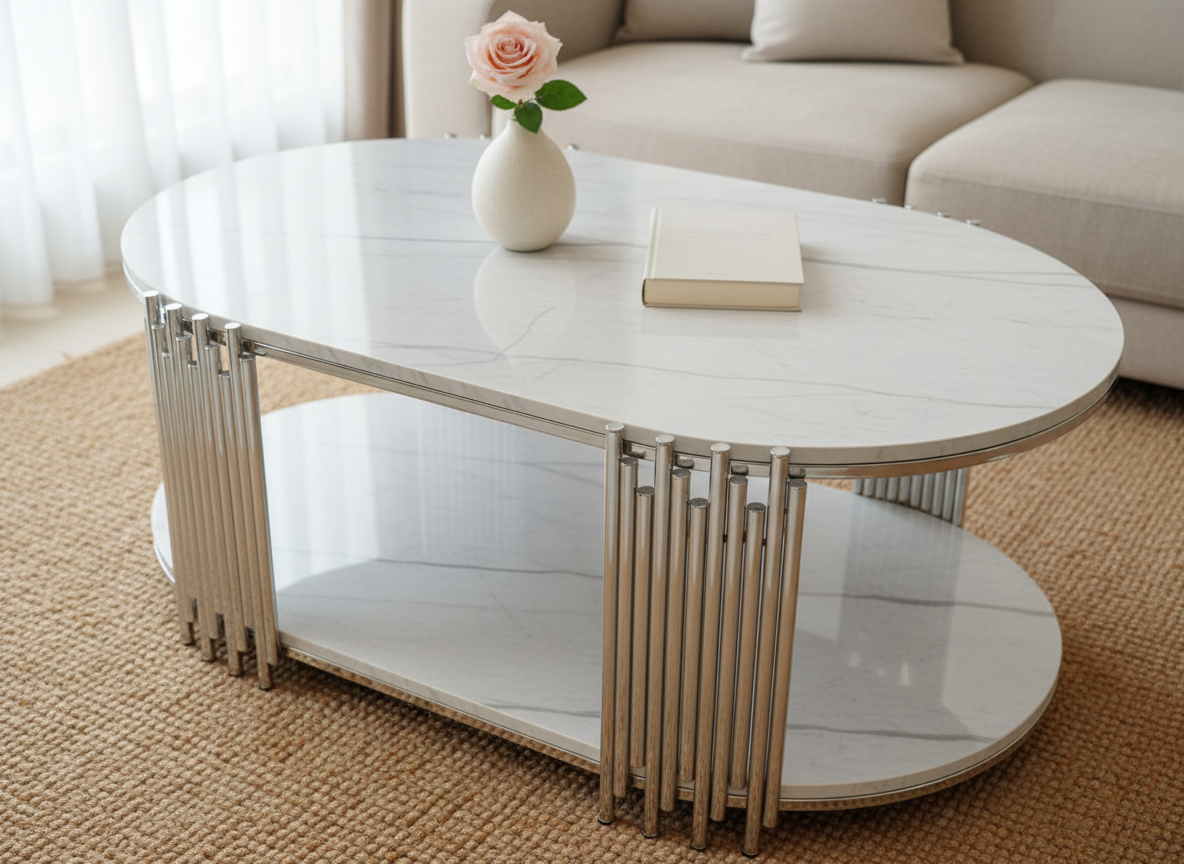 Lima Soffbord - 4 delar, Silver/Vit marmor - Image 2