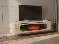 Lund TV-bänk Elkamin - Creme