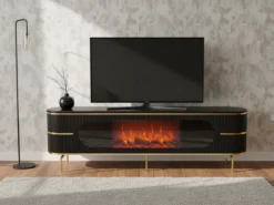 Lund TV-bänk Elkamin - Svart