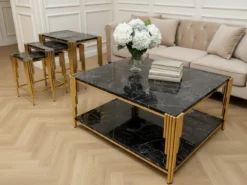 Mendoza Soffbord - 4 delar, Guld/Svart marmor