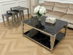 Mendoza Soffbord - 4 delar, Silver/Svart marmor