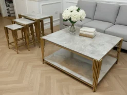 Mendoza Soffbord - 4 delar, Guld/Vit marmor