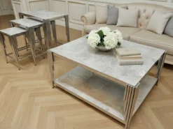 Mendoza Soffbord - 4 delar, Silver/Vit marmor