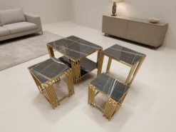 Rio Soffbord - 4 delar, Guld/Svart marmor