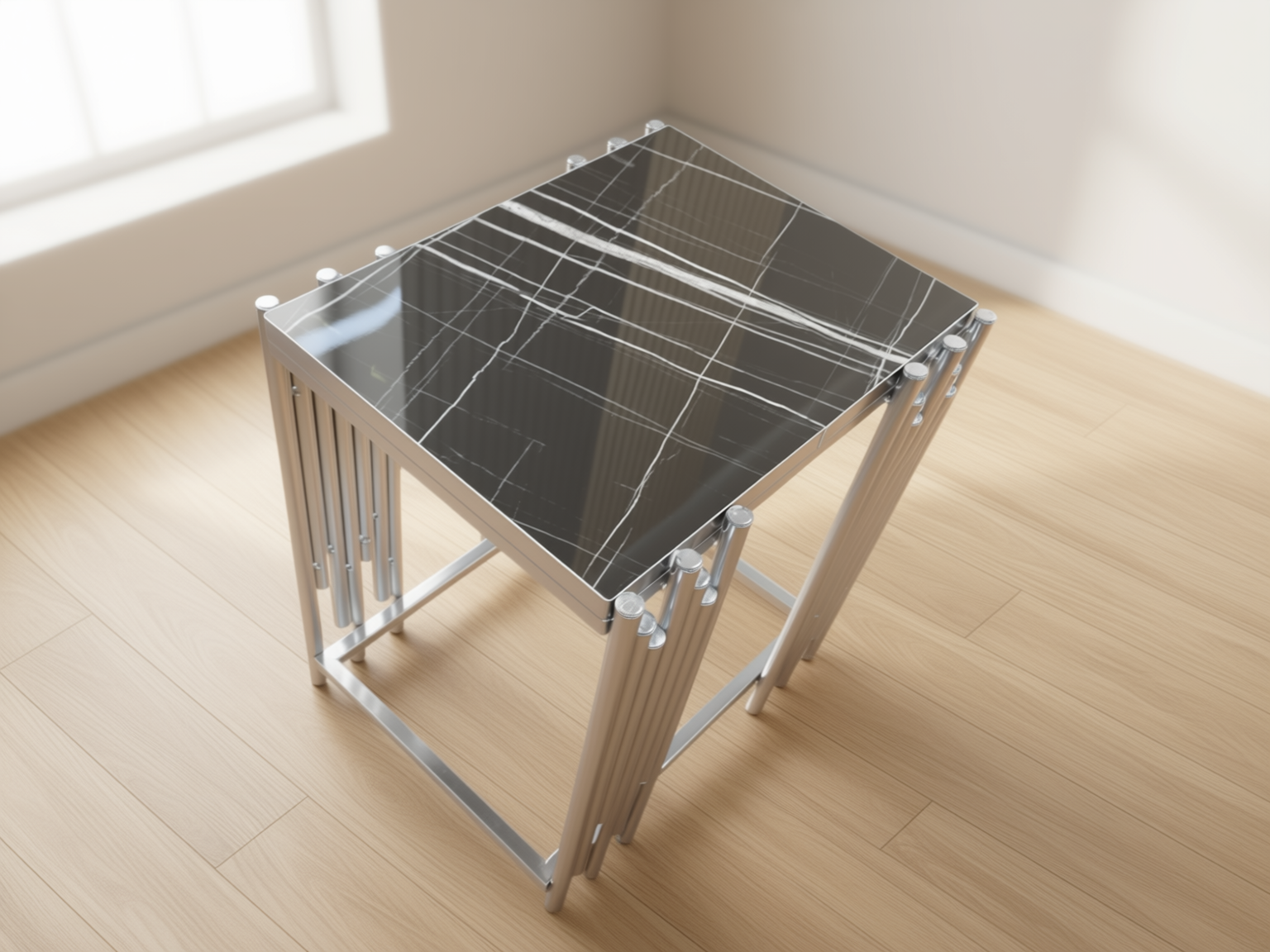 Lima Soffbord - 4 delar, Silver/Svart marmor - Image 5