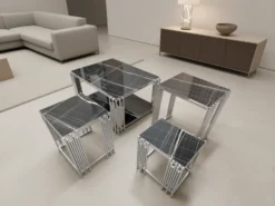 Rio Soffbord - 4 delar, Silver/Svart marmor