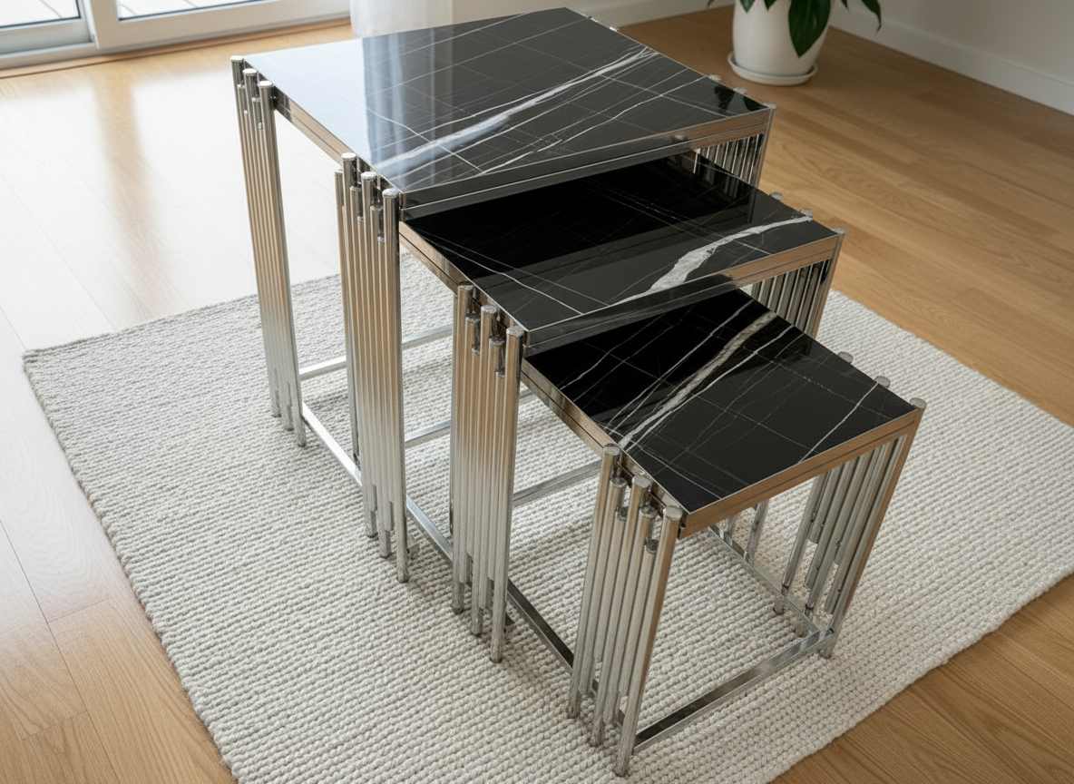 Lima Soffbord - 4 delar, Silver/Svart marmor - Image 3