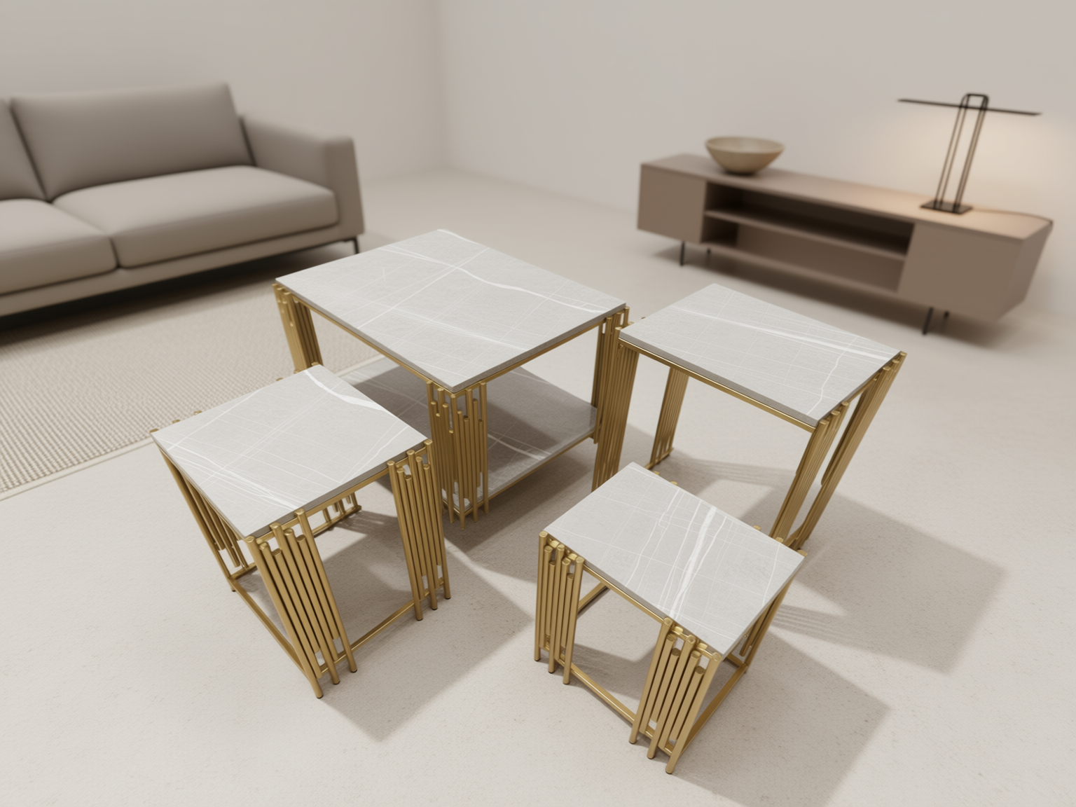 Rio Soffbord - 4 delar, Guld/Vit marmor