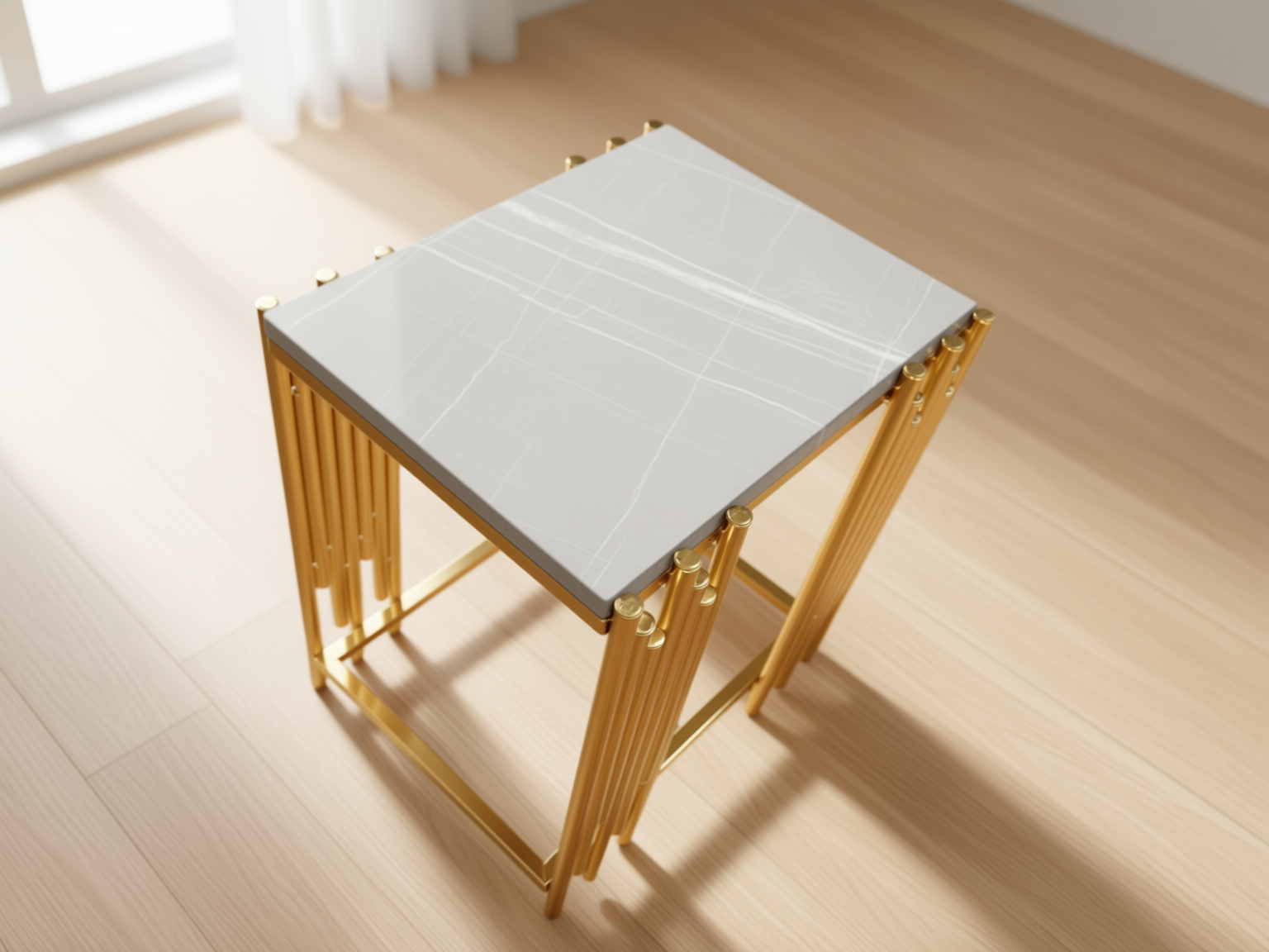 Lima Soffbord - 4 delar, Guld/Vit marmor - Image 5