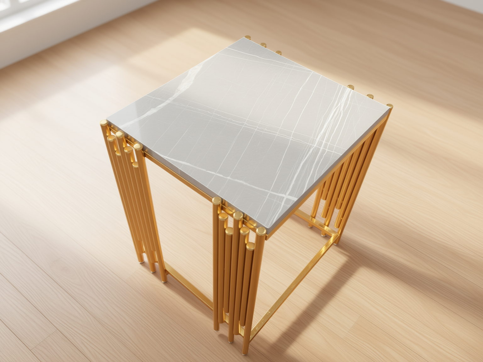 Lima Soffbord - 4 delar, Guld/Vit marmor - Image 6