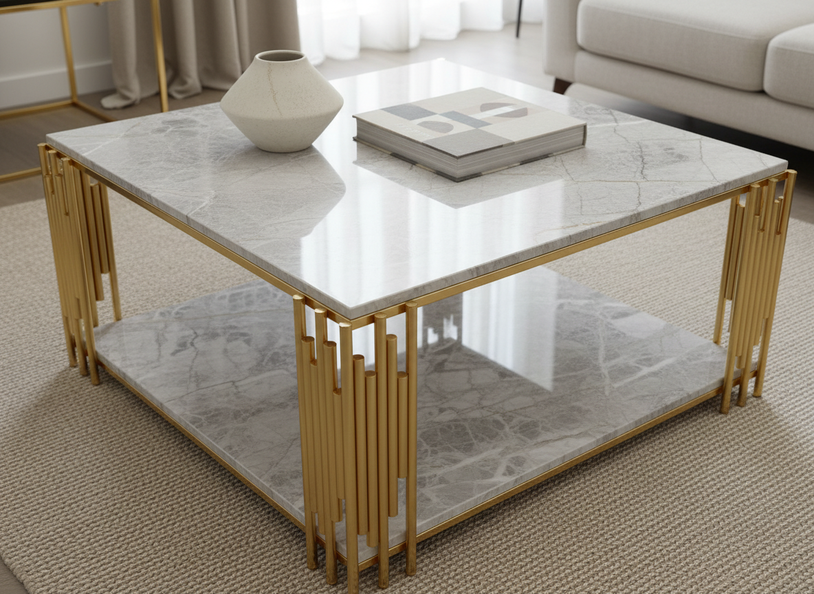 Rio Soffbord - 4 delar, Guld/Vit marmor - Image 2