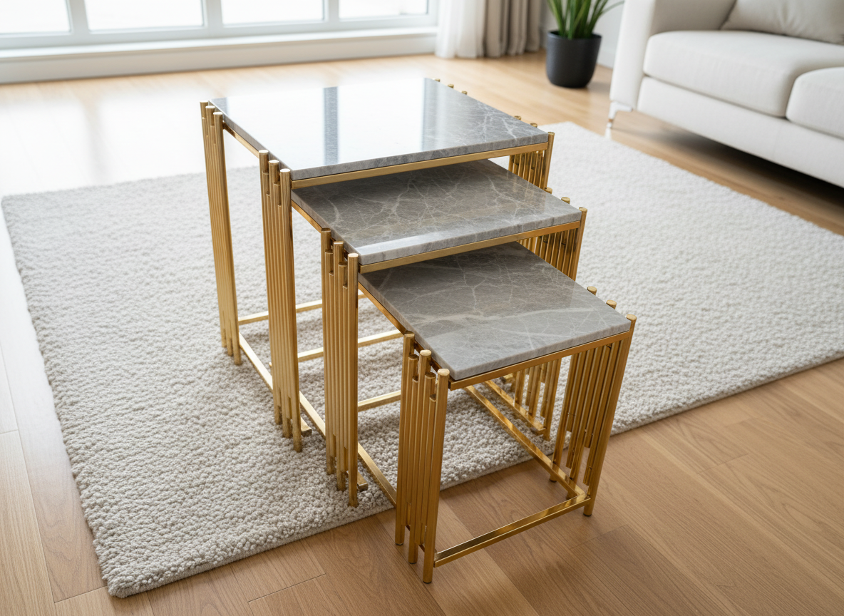 Lima Soffbord - 4 delar, Guld/Vit marmor - Image 3