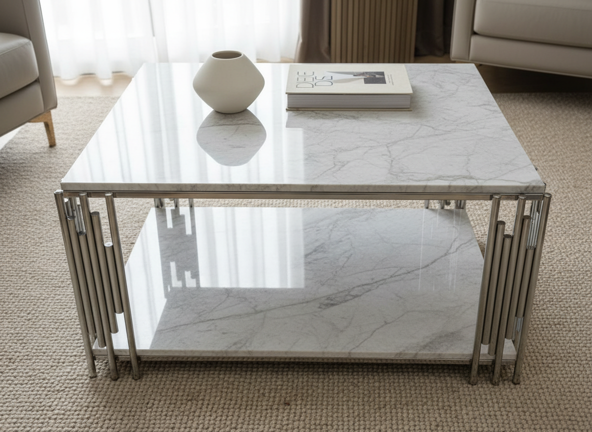 Rio Soffbord - 4 delar, Silver/Vit marmor - Image 2