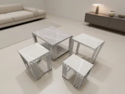 Rio Soffbord - 4 delar, Silver/Vit marmor