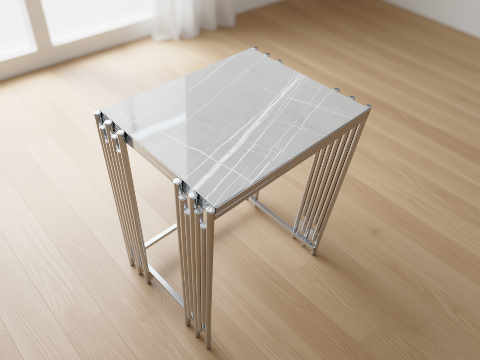 Lima Soffbord - 4 delar, Silver/Vit marmor - Image 5