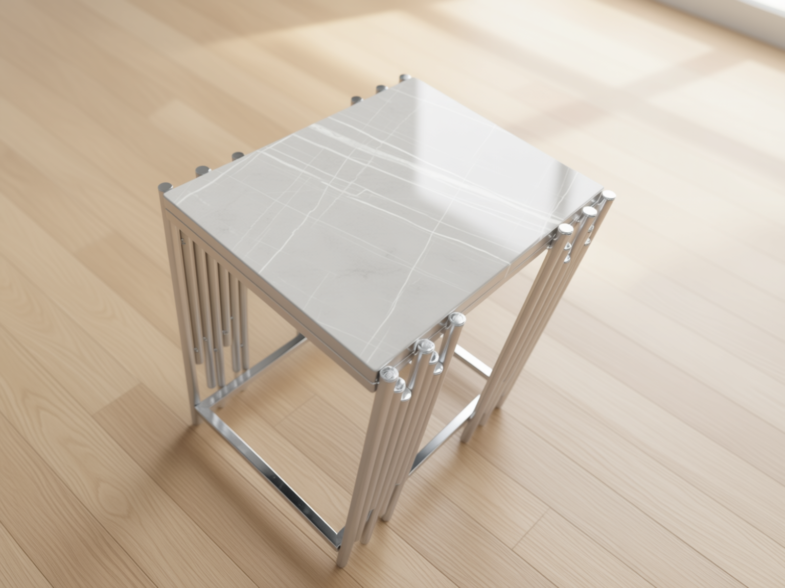 Lima Soffbord - 4 delar, Silver/Vit marmor - Image 4