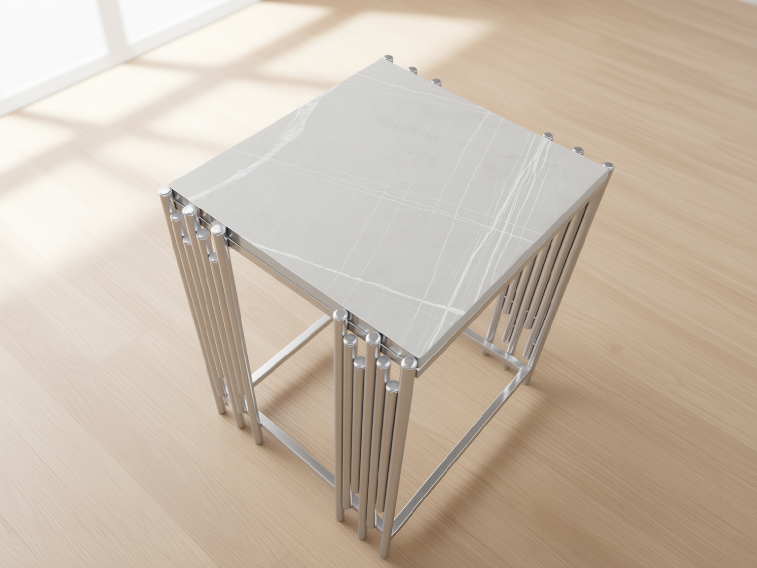 Lima Soffbord - 4 delar, Silver/Vit marmor - Image 6