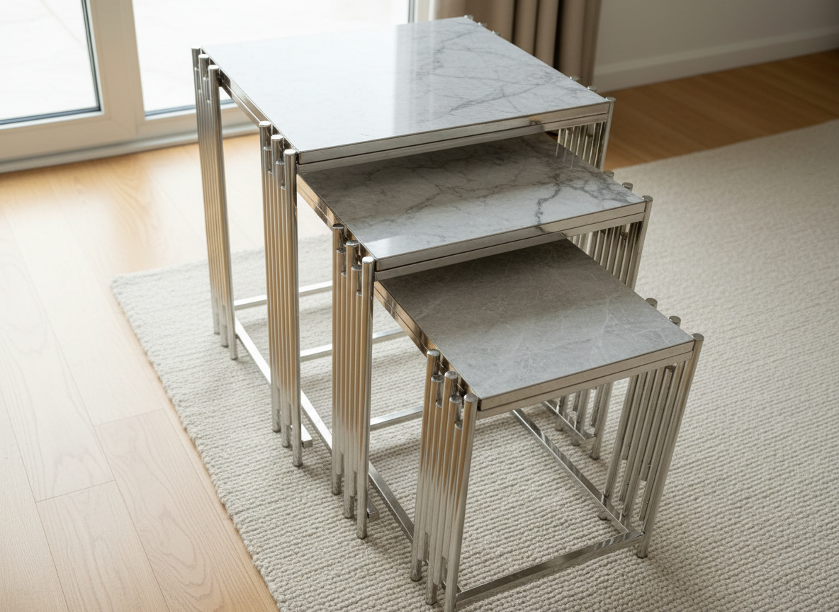 Lima Soffbord - 4 delar, Silver/Vit marmor - Image 3