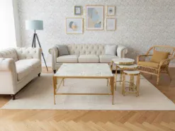 Rosario Soffbord - 4 delar, Guld/Vit marmor