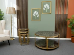 Santiago Soffbord - 4 delar, Guld/Brun marmor