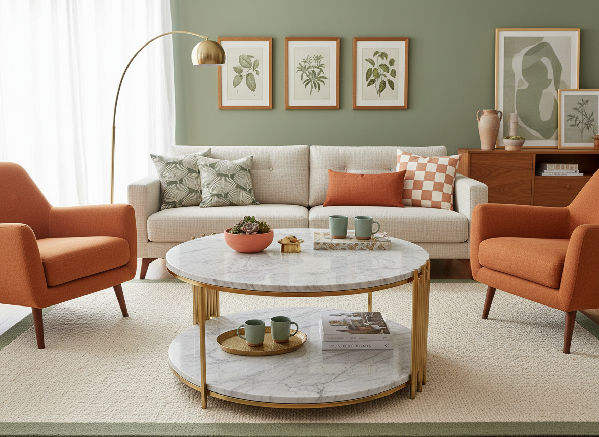 Santiago Soffbord - 4 delar, Guld/Vit marmor - Image 2