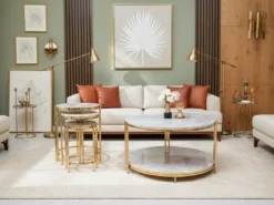 Santiago Soffbord - 4 delar, Guld/Vit marmor