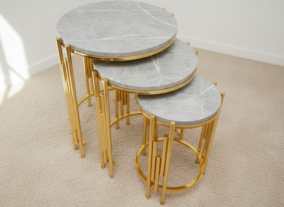 Santiago Soffbord - 4 delar, Guld/Vit marmor - Image 3