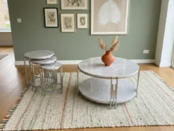 Santiago Soffbord - 4 delar, Silver/Vit marmor