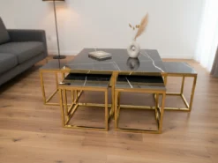 Valdivia Soffbord - 5 delar, Guld/Svart marmor