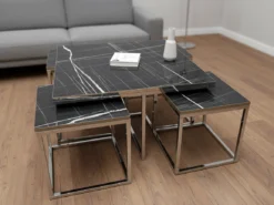 Valdivia Soffbord - 5 delar, Silver/Svart marmor