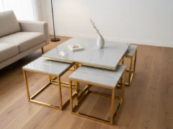 Valdivia Soffbord - 5 delar, Guld/Vit marmor