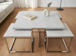 Valdivia Soffbord - 5 delar, Silver/Vit marmor