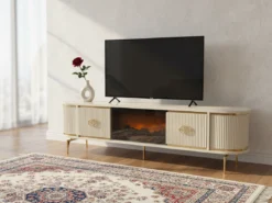 Visby TV-bänk Elkamin - Creme