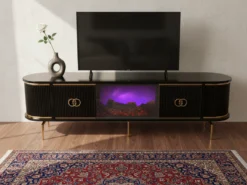 Visby TV-bänk Elkamin - Svart
