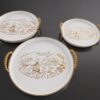 Floral Rund Serveringsbricka (3-pack) – Vit & Guld - Image 3