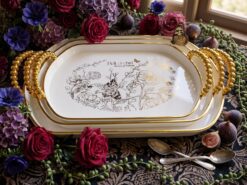 Floral Serveringsbricka (3-pack) – Vit & Guld