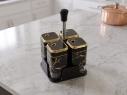 Kryddset med ställ (4 delar) - Svart marmor
