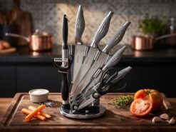 Bali Roterande Knivset - Grå / Silver (9 delar)