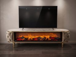 Tammerfors TV-bänk med Elkamin – Beige Sammet