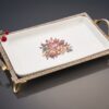 Akleja Serveringsfat med Metallställning (36x22 cm) – Lyxigt Porslinsfat med Blommotiv och Strass - Bild 3