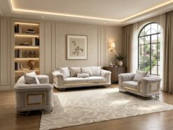 Amalfi Soffgrupp 3+2+1 – Lyxig Beige Soffgrupp med Gulddetaljer