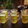 Huai Bo nr136 Glaskoppar i Bärnsten (6-pack) – Eleganta Tekoppar i Räfflat Glas - Bild 2